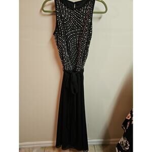 Black & Silver Beaded Vintage Designer Evening Formal Sequin Dress Women's SZ 12